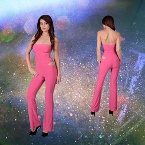 y2k cutout catsuit sexy pink strapless jumpsuit nwot